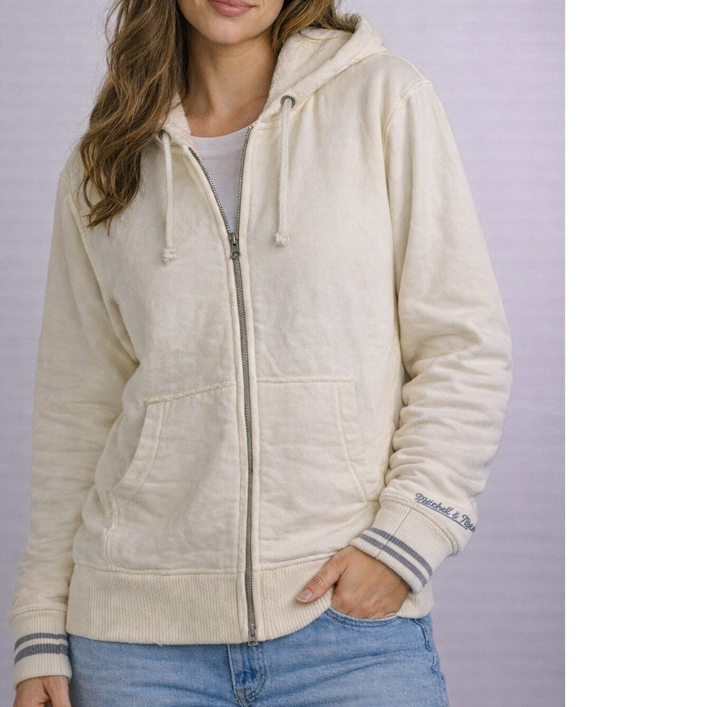 Mitchell & Ness Womens Zip Up Hoodie Cream Full Zip Sweatshirt Size 2XL NWOT